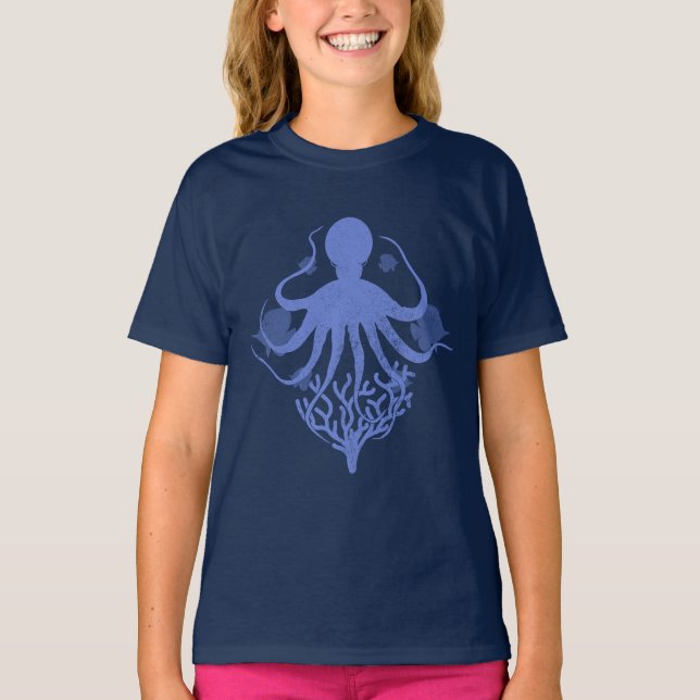 Oktopus (dunkler Hintergrund) T-Shirt (Vorderseite)