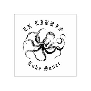 Oktopus ex libris Briefmarke Gummistempel