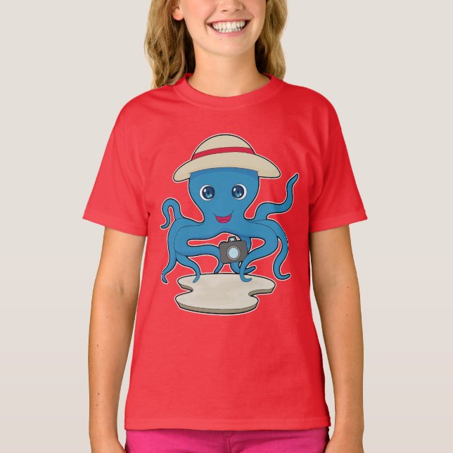 Oktopus-Fotograf-Kamera T-Shirt (Vorderseite)