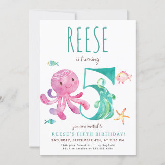 Oktopus Fünfter Geburtstag Einladung