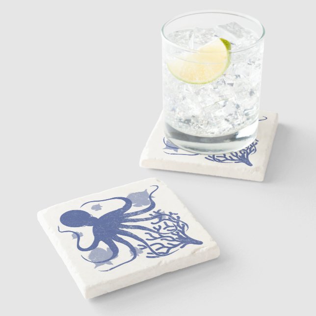 Oktopus (heller Hintergrund) Steinuntersetzer (Seitenansicht)