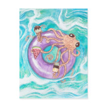 Oktopus im Pool Floating Postkarte