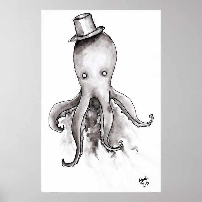 Oktopus in einem Hutposter Poster (Vorne)