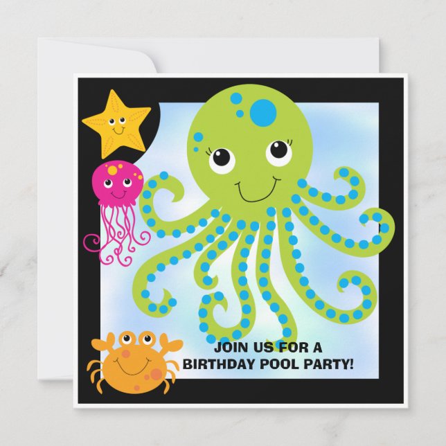 Oktopus - individuelle Einladungen zum Geburtstag (Vorderseite)