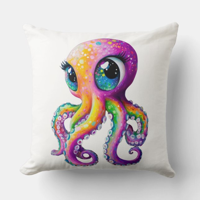 Oktopus Kawaii-Stil mit großen funkelnden Augen. Kissen (Vorderseite)