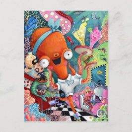 Oktopus-Kellnerin in der Bar Postkarte