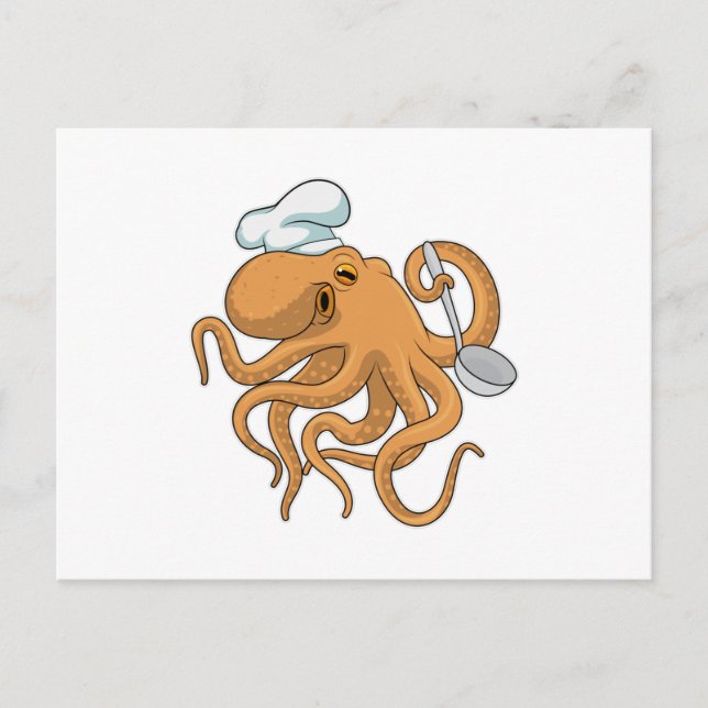 Oktopus Koch Chefhut Postkarte (Vorderseite)