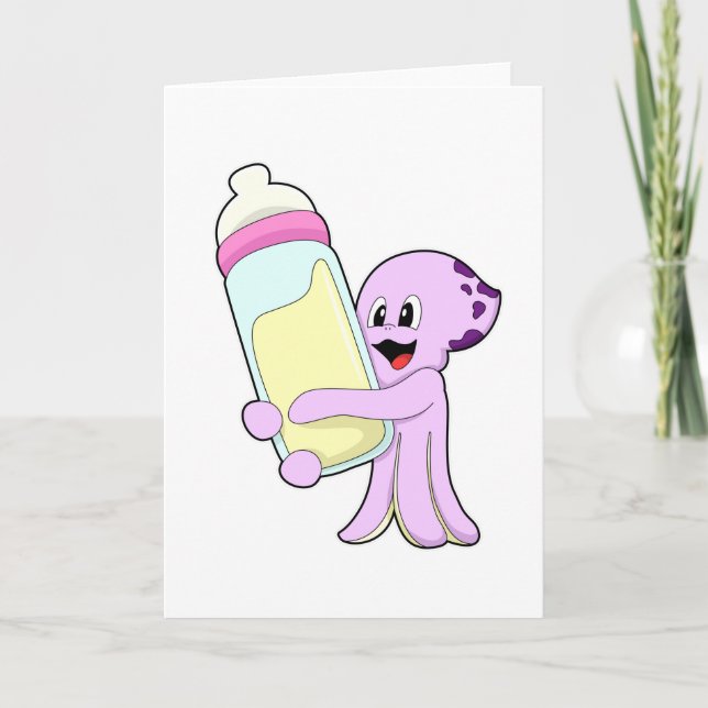 Oktopus mit Babyflasche Milch Karte (Vorderseite)
