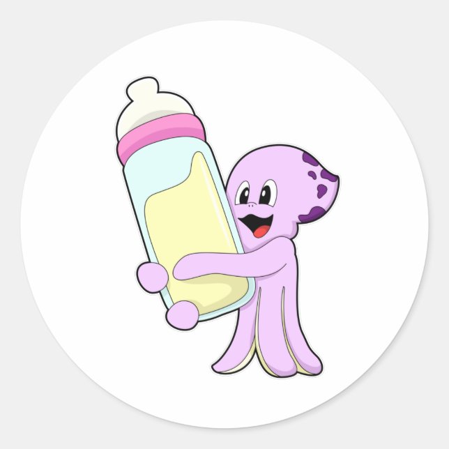 Oktopus mit Babyflasche Milch Runder Aufkleber (Vorderseite)