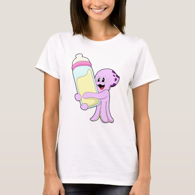 Oktopus mit Babyflasche Milch T-Shirt (Vorderseite)