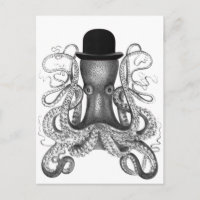 Oktopus mit Bowlerhut, Vintag, Kraken