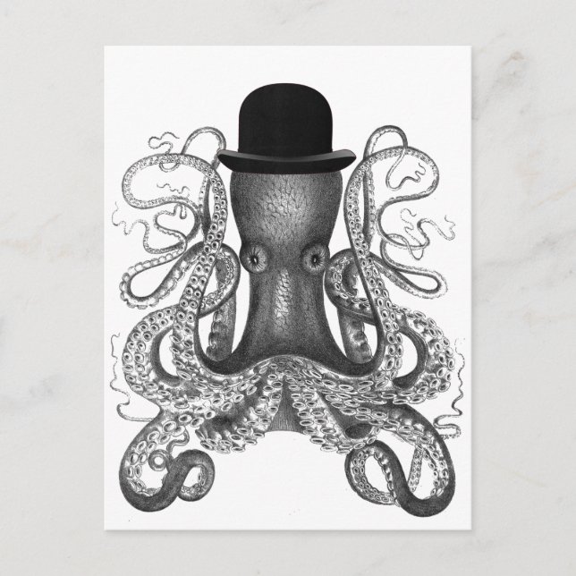 Oktopus mit Bowlerhut, Vintag, Kraken Postkarte (Vorderseite)