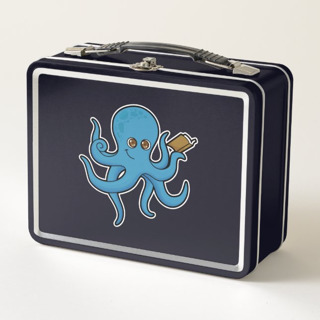 Oktopus mit Buch Metall Brotdose (Vorderseite)