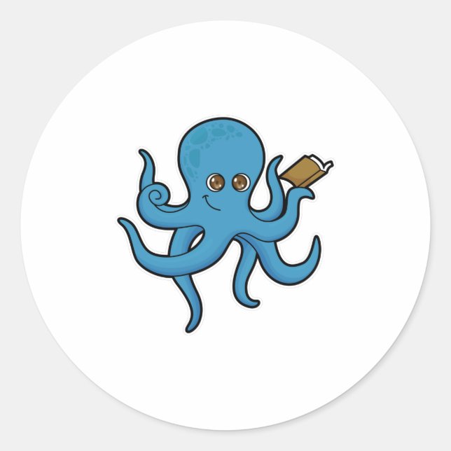Oktopus mit Buch Runder Aufkleber (Vorderseite)