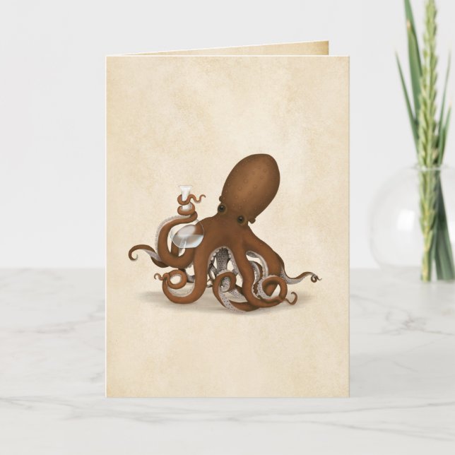 Oktopus mit chemischer Flasche Vintages Pergament Dankeskarte (Vorderseite)