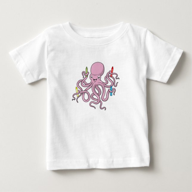 Oktopus mit Crayon Baby T-shirt (Vorderseite)