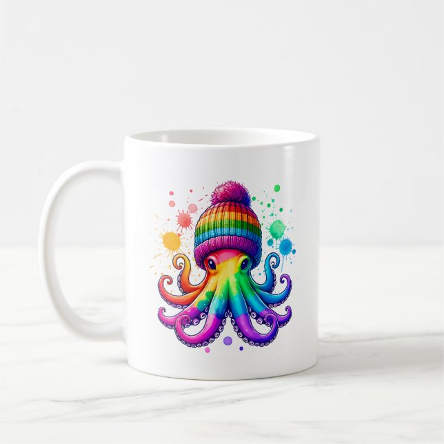Oktopus mit einer Benie Kaffeetasse (Links)