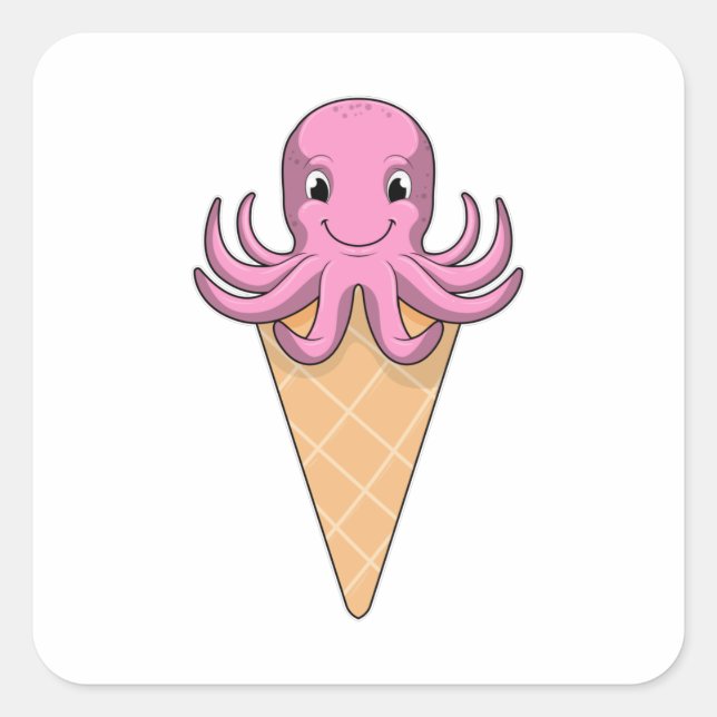 Oktopus mit Eiscreme Quadratischer Aufkleber (Vorderseite)