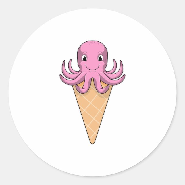 Oktopus mit Eiscreme Runder Aufkleber (Vorderseite)