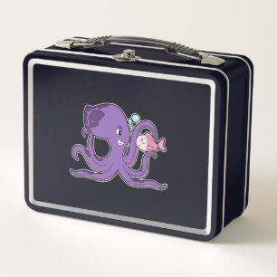 Oktopus mit Fisch.PNG Metall Brotdose
