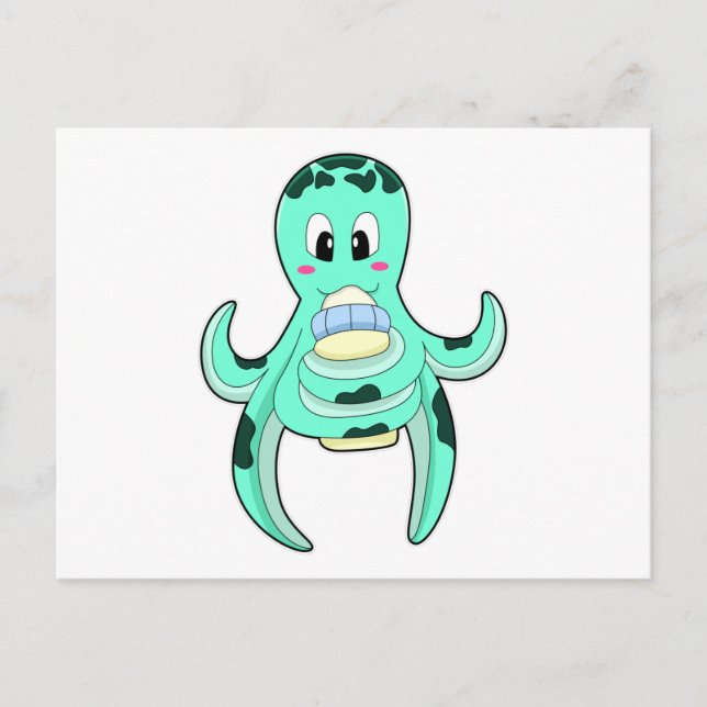 Oktopus mit Flasche Milch Postkarte (Vorderseite)
