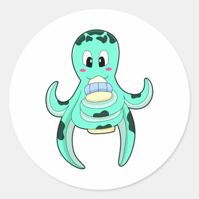 Oktopus mit Flasche Milch Runder Aufkleber (Vorderseite)