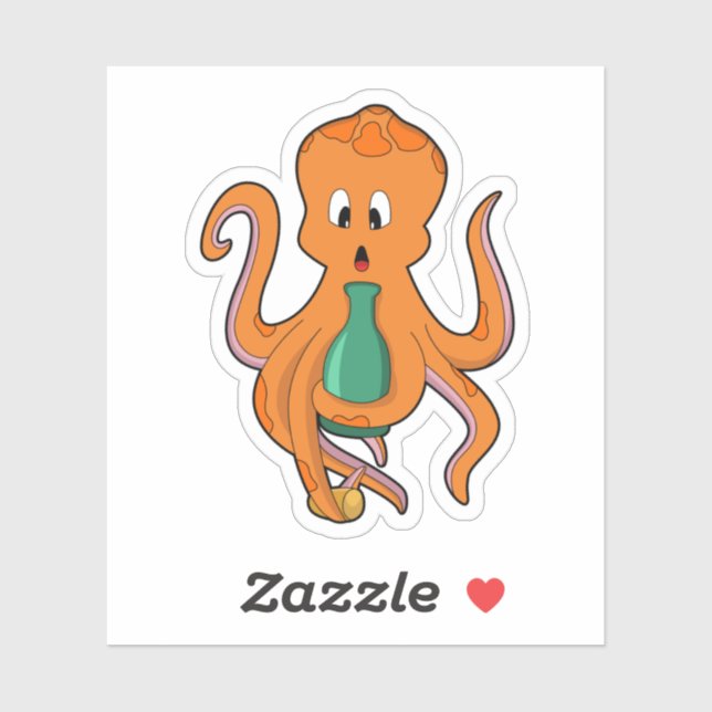 Oktopus mit Flasche.PNG Aufkleber (Blatt)