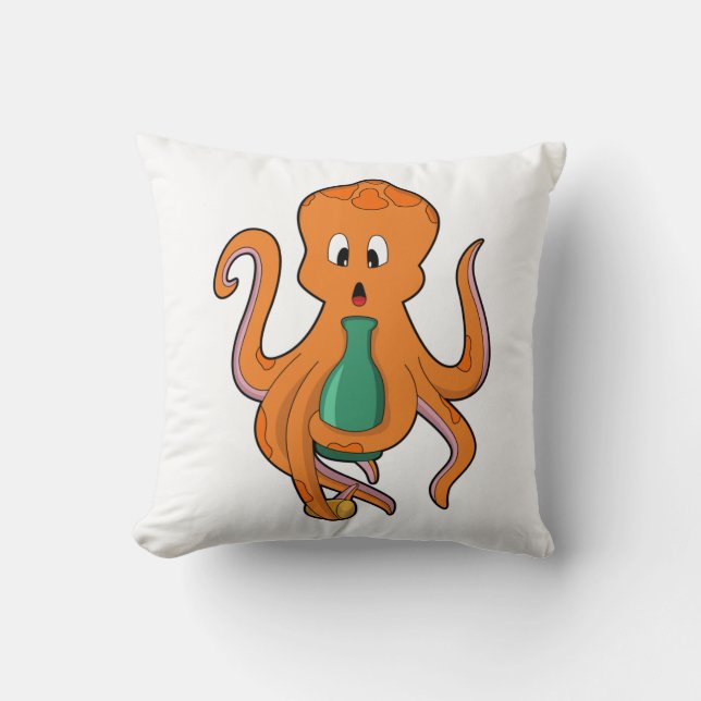 Oktopus mit Flasche.PNG Kissen (Vorderseite)