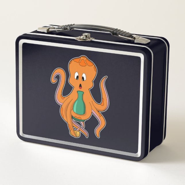Oktopus mit Flasche.PNG Metall Brotdose (Vorderseite)