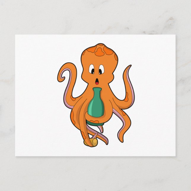 Oktopus mit Flasche.PNG Postkarte (Vorderseite)