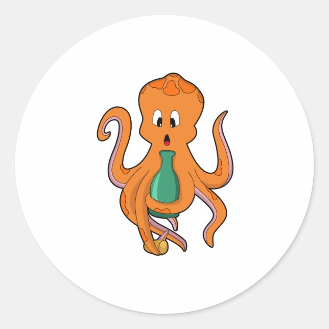Oktopus mit Flasche.PNG Runder Aufkleber (Vorderseite)