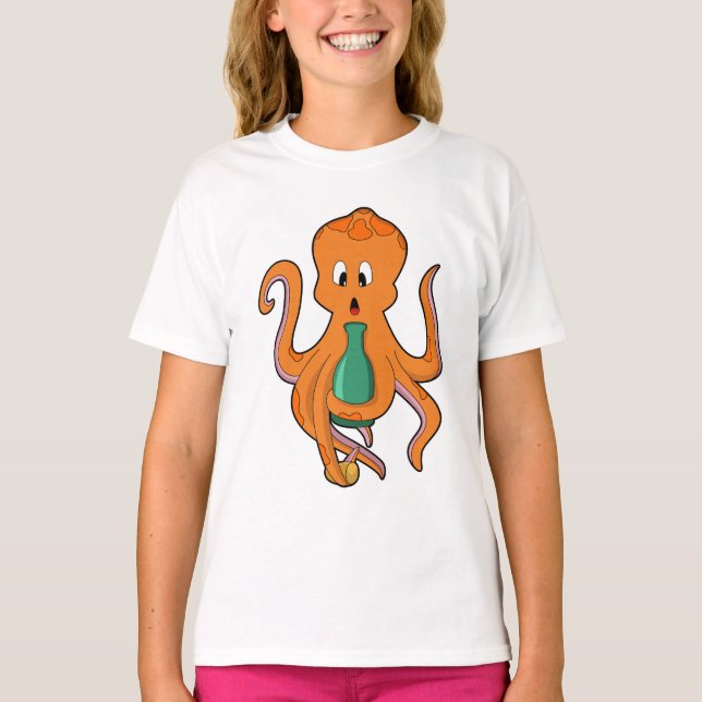 Oktopus mit Flasche.PNG T-Shirt (Vorderseite)