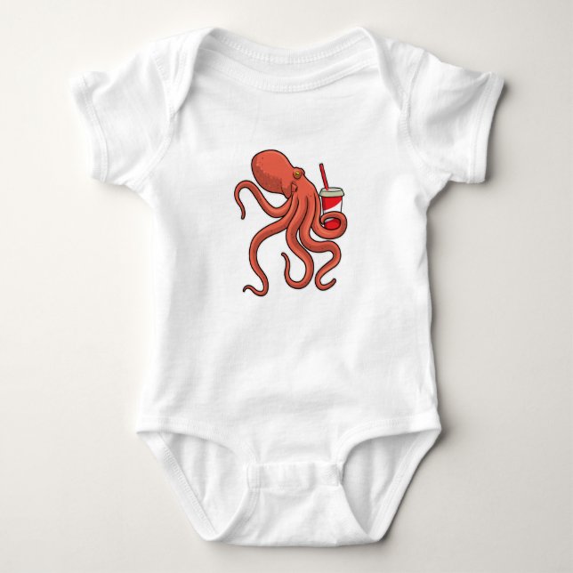 Oktopus mit Getränk Baby Strampler (Vorderseite)