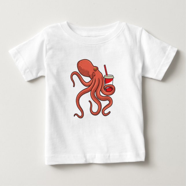 Oktopus mit Getränk Baby T-shirt (Vorderseite)