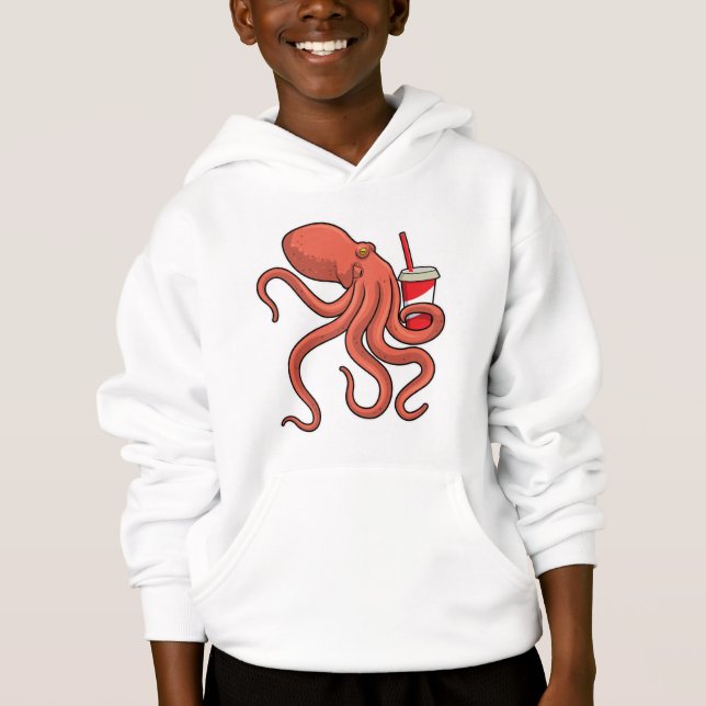 Oktopus mit Getränk Hoodie (Vorderseite)