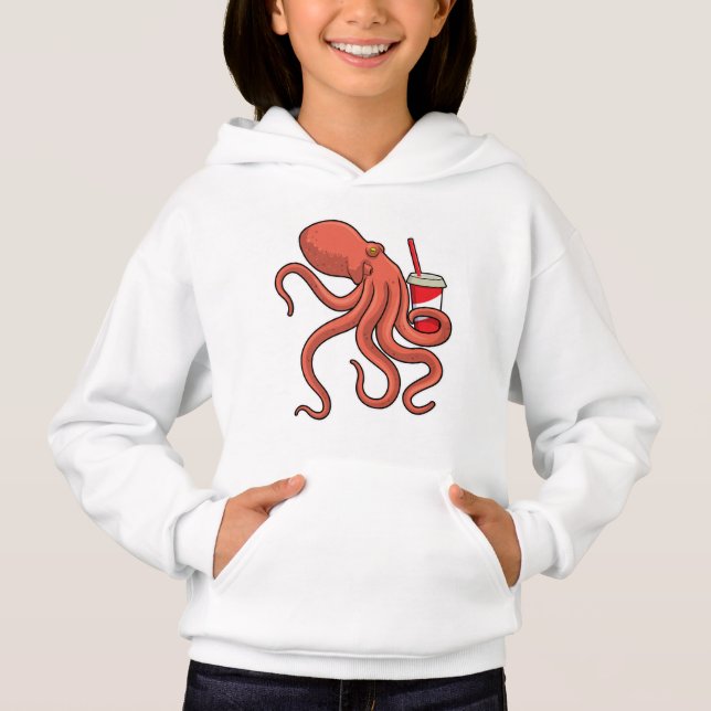 Oktopus mit Getränk Hoodie (Vorderseite)