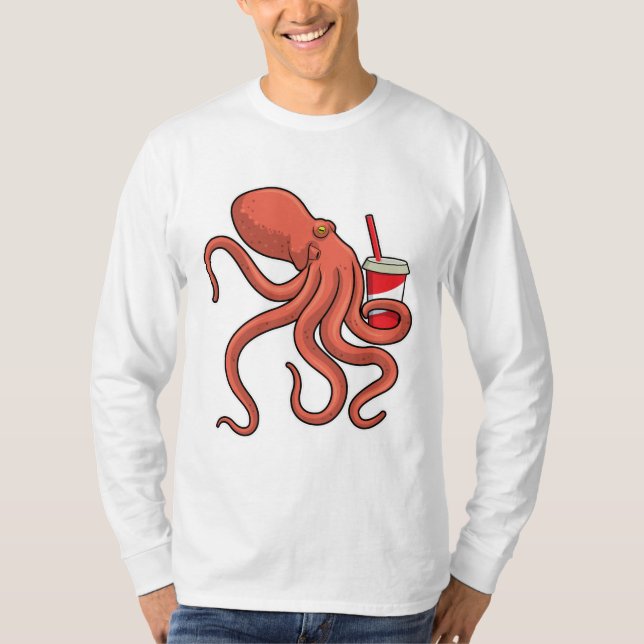 Oktopus mit Getränk T-Shirt (Vorderseite)