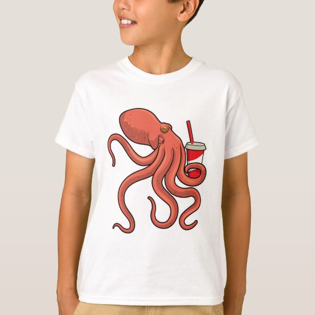 Oktopus mit Getränk T-Shirt (Vorderseite)