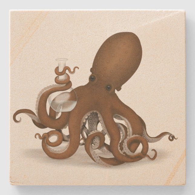 Oktopus mit Glass Flask Steampunk Nautisches Tier Steinuntersetzer (Vorderseite)