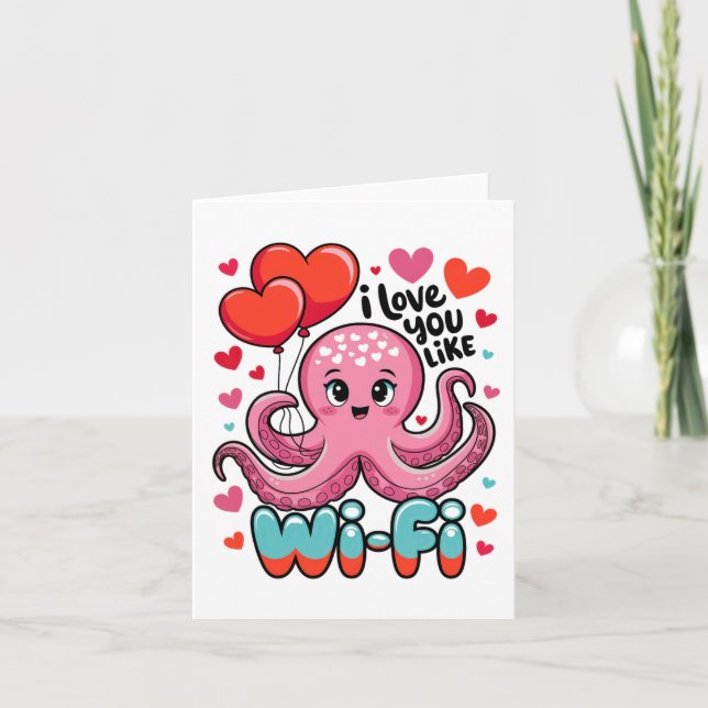 Oktopus mit Herz-Bylonen Ich Liebe Sie mögen Wi-Fi Karte (Vorderseite)