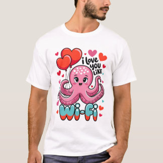 Oktopus mit Herz-Bylonen Ich Liebe Sie mögen Wi-Fi T-Shirt