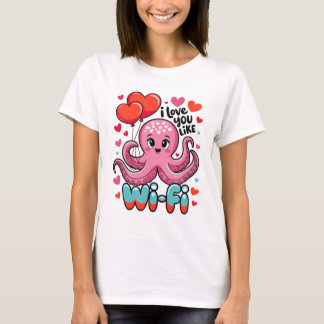 Oktopus mit Herz-Bylonen Ich Liebe Sie mögen Wi-Fi T-Shirt