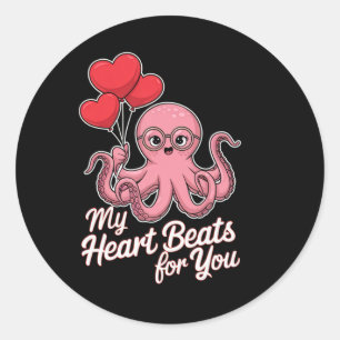 Oktopus mit Herz-Bylonen meine Herzschläge für Sie Runder Aufkleber