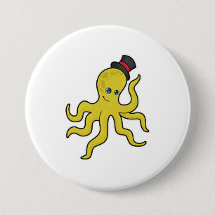 Oktopus mit Hut Button