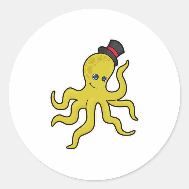 Oktopus mit Hut Runder Aufkleber (Vorderseite)