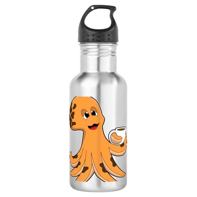 Oktopus mit Kaffee-Cup Edelstahlflasche (Vorderseite)