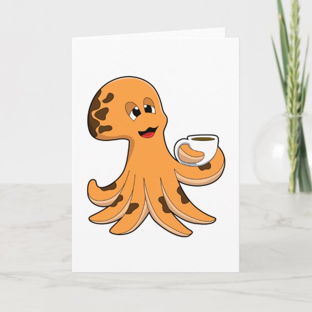 Oktopus mit Kaffee-Cup Karte (Vorderseite)