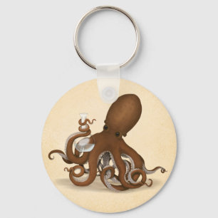 Oktopus mit Labrador Flask Steampunk Chemie Schlüsselanhänger