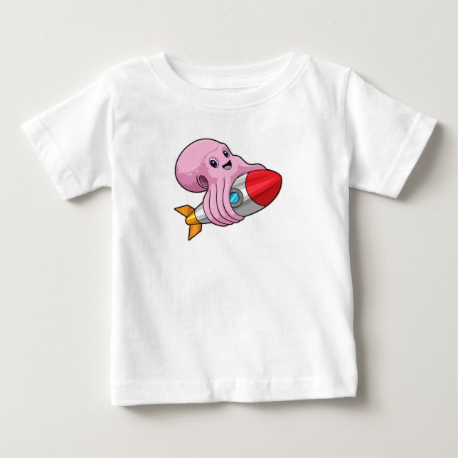 Oktopus mit Rakete Baby T-shirt (Vorderseite)
