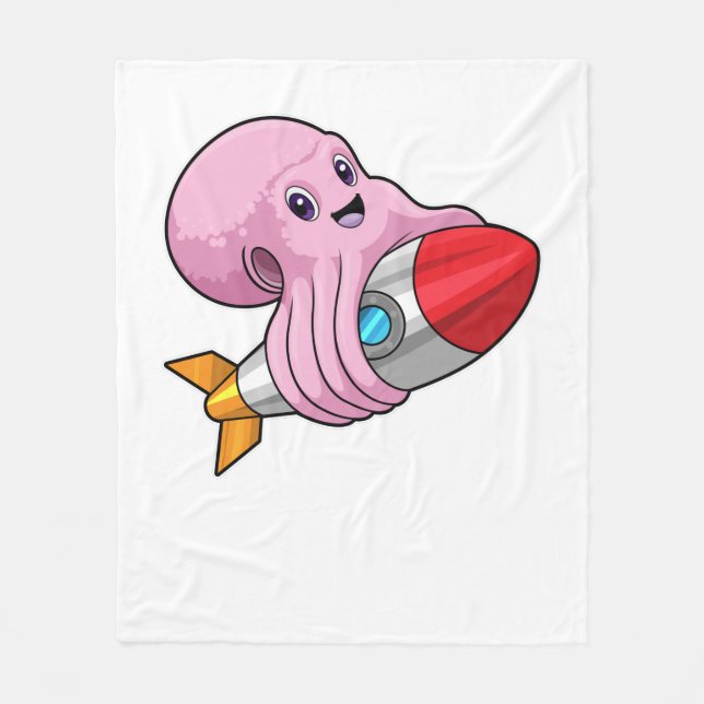 Oktopus mit Rakete Fleecedecke (Vorderseite)
